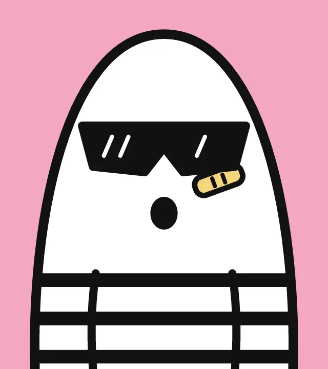 A white character in sunglasses on a pink background, drawn without the filter. The outline is smooth.