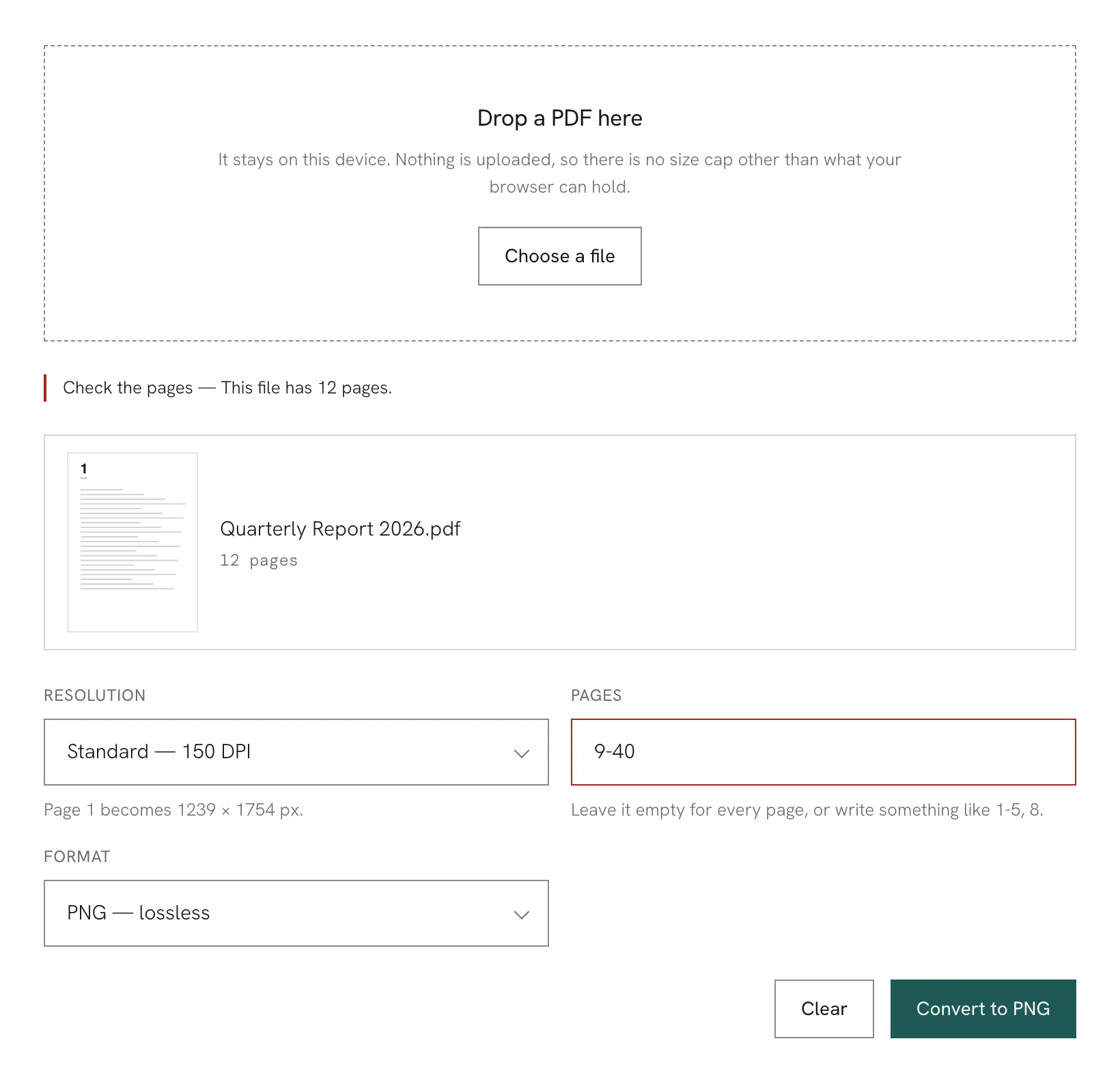 The page range box rejecting a range that runs past the end of the document