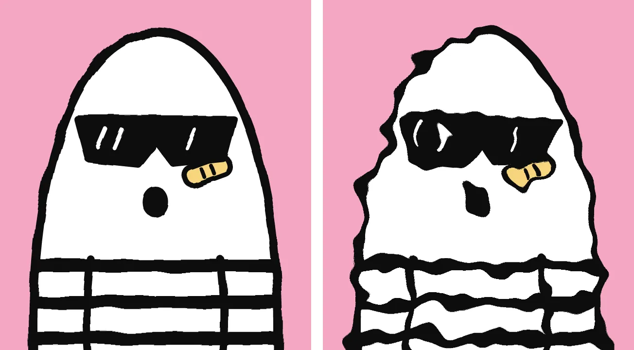 The same SVG rendered twice. Left, resvg-wasm 2.6.2, slightly uneven outline. Right, resvg 0.45.1, heavily distorted outline.